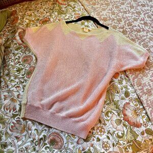 Vintage Halston III Cream & Pastel Pink Knit Sweater Top – Size Small (Fits 4-6)